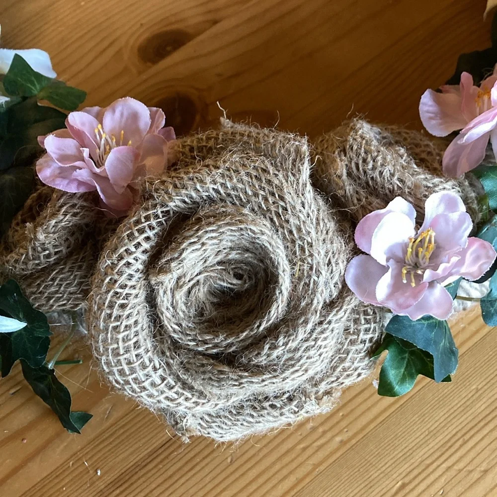 Unique handmade Spring Burlap Rose Floral Wreath, 16”, home decor, pink tan
